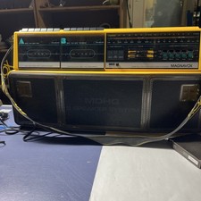 Vintage Magnavox D8300 Boombox Radio Dual Cassette Recorder Black  Yellow Works