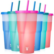 Meoky 6-Pack 40oz Color Changing Tumblers w/Lids & Straws - Reusable Cups