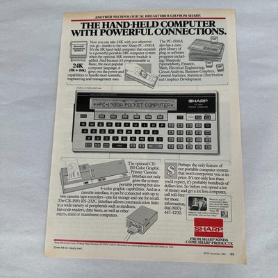Sharp PC-1500A Pocket Computer Handheld Programming Vintage Print Ad 1983