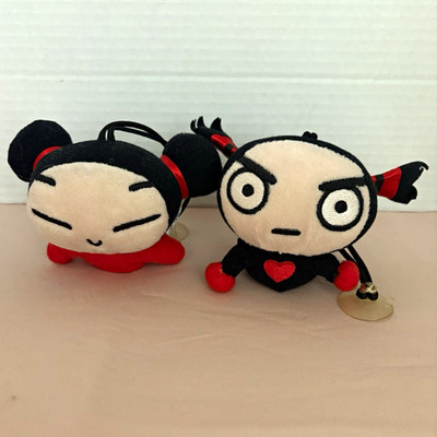 Pucca Pucca & Garu Hanging Plush Keychain Clip-On Lot of 2, Black/Red/White