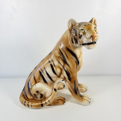 Große Art Deco Stil Tiger Vintage Keramik Statue Raubkatze Leopard Gepard 14 Zoll