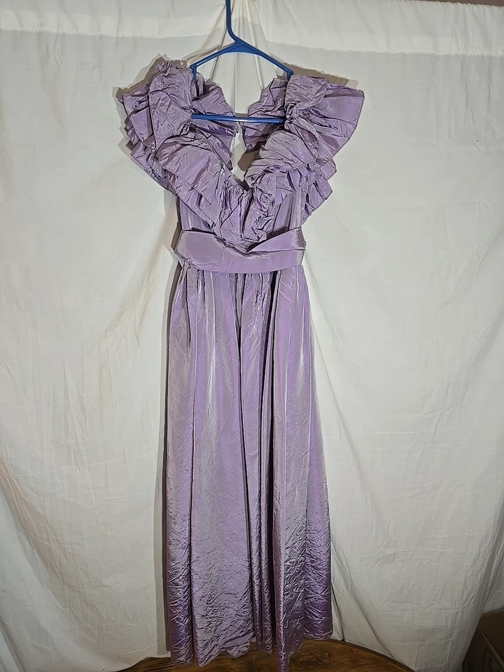 Vestido formal orquídea/lavanda años 80, tafetán, graduación, volantes talla mediana  Foto 2 de 4