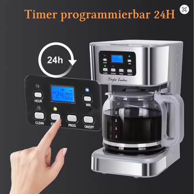 TAYLOR SWODEN 950W Kaffeemaschine Timer 1.5L Filtermaschine 12 Tassen Grau