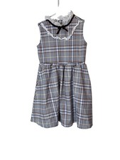 Janie and Jack Dress Girls 7 Blue Brown Plaid Sleeveless Ruffle Collar Holiday