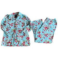 Nick  Nora Strawberry Kiss Pajama Set Womens L Cotton Cottagecore Whimsical