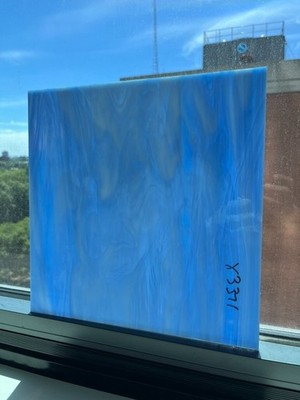 Spectrum S3371 blue, white, clear streaky stained glass - 1' x 1'