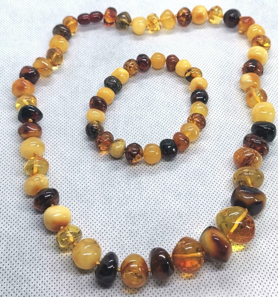 Ensemble collier et bracelet perles ambre de la Baltique bijoux vintage... - Photo 3/4