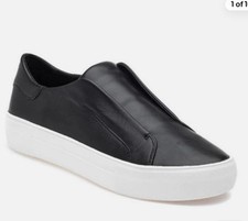 J/Slides Women  s Black Slip-On Leather Sneakers with White Platform Sole Size 8