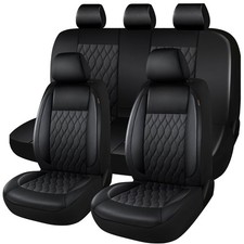 CAROMOP Faux Leather Seat Covers Full Set 5-Seat Black Universal Fit
