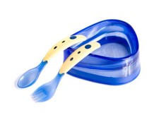 Baby Dipper Bowl, Spoon  Fork Set - Blue - Easy feeding for infants  toddlers 