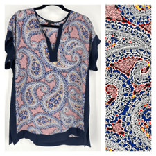 J. Crew Women's Colorblock Paisley Tunic Top Swim Cover-Up Blue Red Size 2XS