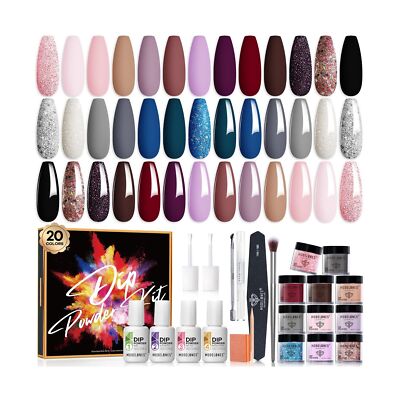 Modelones 32 Pcs Dip Powder Nail Kit Starter, 20 Colors Nude Pink Gray Acryli...