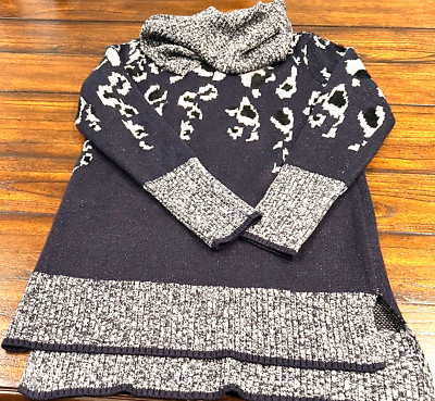 Apt. 9 Women Sz Medium 3/4 Sleeve Sweater Dark Blue/Black/Silver Removable Scarf