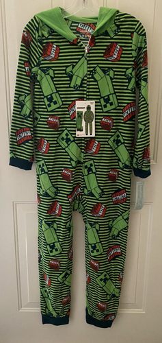 Minecraft Pajama Costume Large 12-14 Creeper Hoodie Union Suit One Piece - Picture 11 of 12