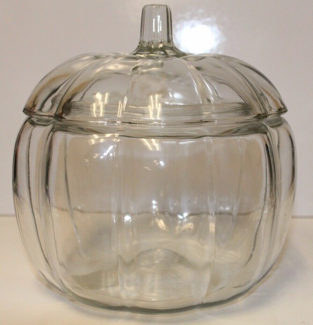 Anchor Hocking Clear Pumpkin Glass Candy Cookie Jar vintage for sale