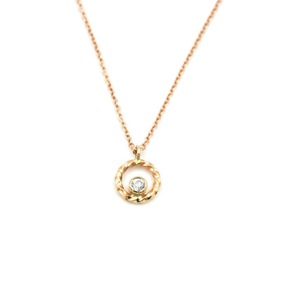 Delicate 14k Rose Gold & Diamond Circle Necklace 16.75''