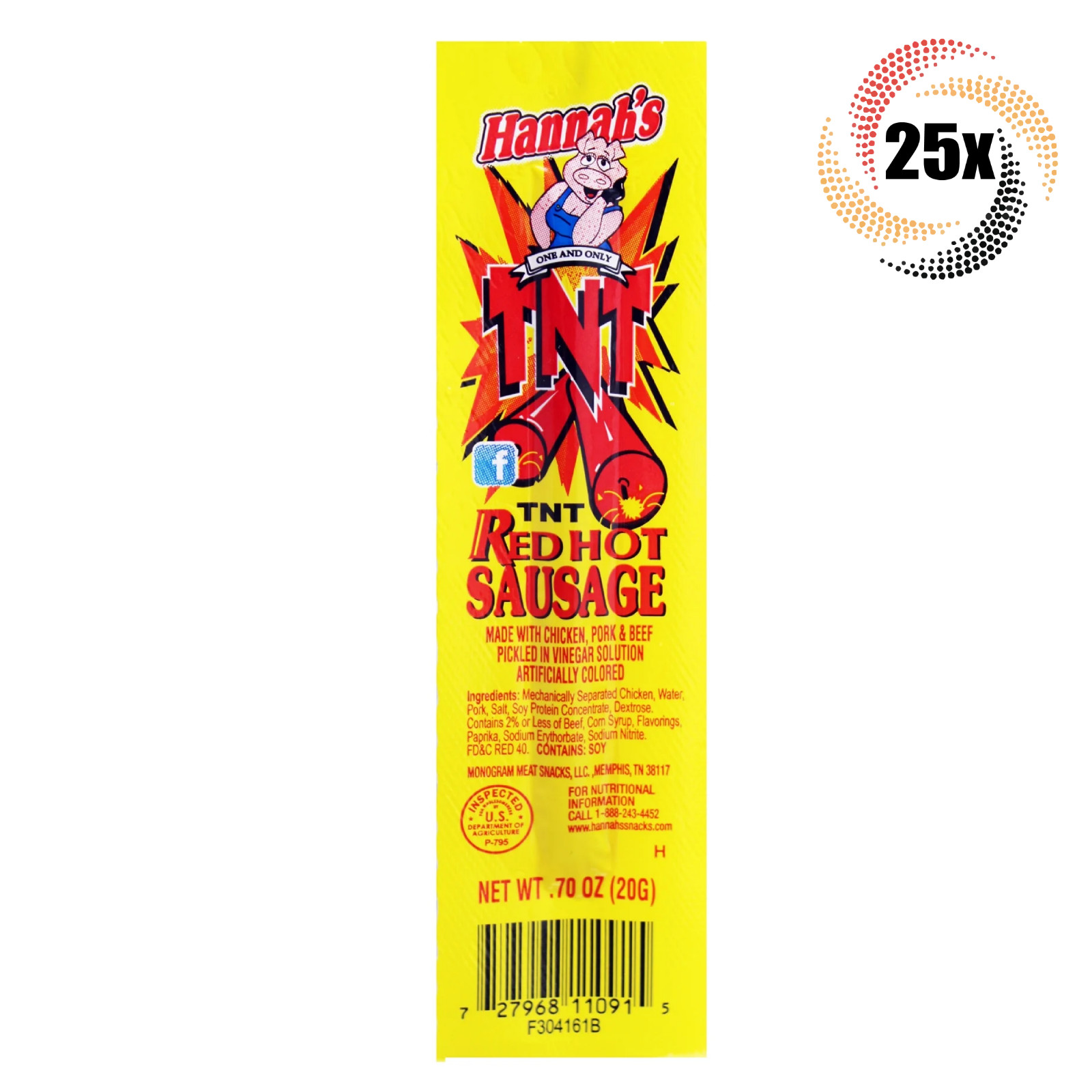 25x Sausages Hannahs TNT Pickled Chicken - Beef Sausage | .7oz | No Pork