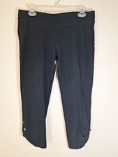 ALO Yoga Leggings Women Large Black Crop Capri Roll Tab Stretch Athleisure Pants