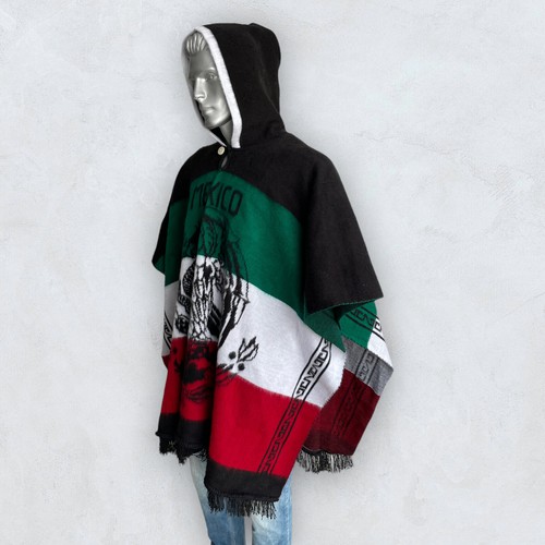 Alpaca Poncho with Hood | Wool Sarape, Jorongo | Aztecs | Emblem Flag of Mexico - Picture 5 of 9