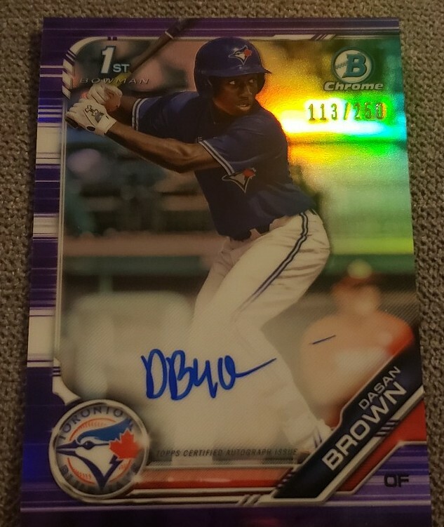 2019 Bowman Chrome Dasan Brown Auto 1st RC Purple #113/250 Toronto Blue Jays
