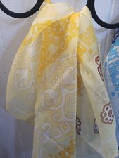 2 Pc Vintage Women's Square Neck Scarfs Yellow Blue Geometric Japan Whimsical