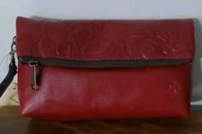 NEW Patricia Nash VALERIE Tooled Leather Foldover Wristlet Clutch in Ruby Red