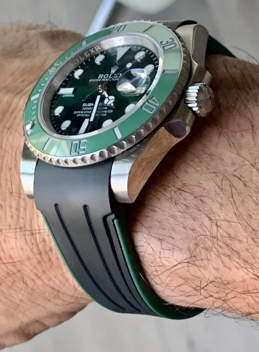 20mm BLACK GREEN Rubber Strap Band for Rolex Watches Submariner