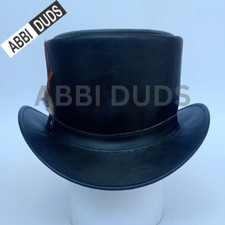 Fashion Shapeable Black Genuine Leather Fashion Top Hat