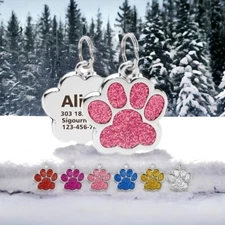 Custom engraved stainless steel sparkle paw pet tag1