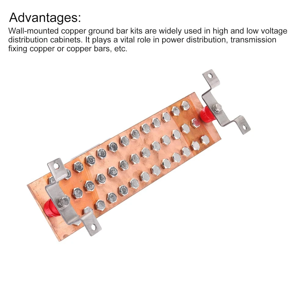 Copper Ground Bar 39 Terminal Position Power Electrical Busbar Insulator 16" - Image 3 of 4