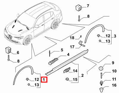 Zierleista Esterna Fiat Stelvio 2017 - Nero Plastica | Parafango Sinistro Anteriore | Ricambio Originale - Foto 5