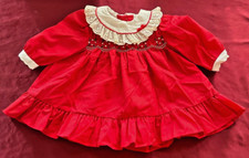 Vintage Polly Flinders Smocked Dress Size 9 Months Red White Trim NWOT