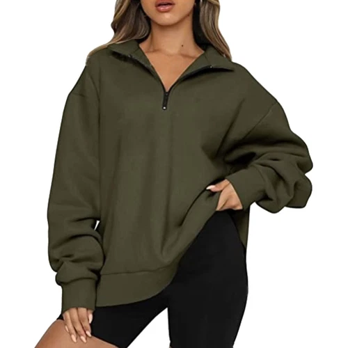 Womens Oversized Half Zip Pullover Long Sleeve Sweatshirt Hoodie Sweater Blouse - Picture 19 of 75