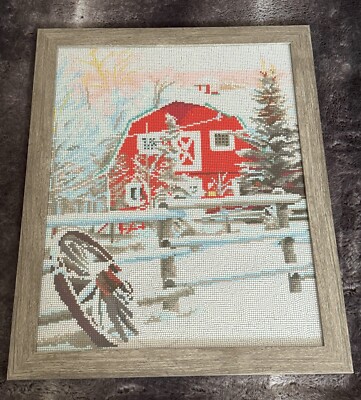 Framed Diamond Painting   Winter Barn   Handmade DIY Mosaic Artwork. New!