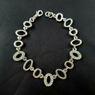 Bracelet Chained Linked Ovals with Clear Faceted Crystals Silver Tone 7.5"