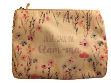 Image of Pretty Flowers Canvas Make-up Bag featuring 'JUST CALL ME GLAM-MA' Pastel Colour
