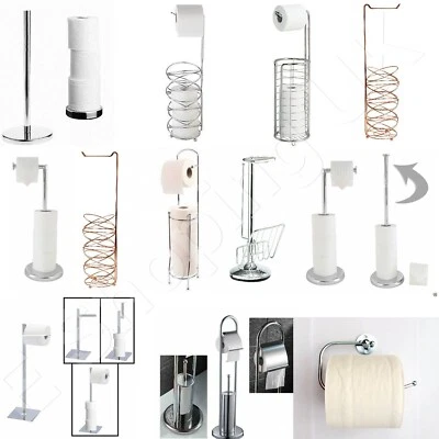 Chrome Toilet Paper Roll Holder Organizer Bath Storage Stand Rack Free Standing