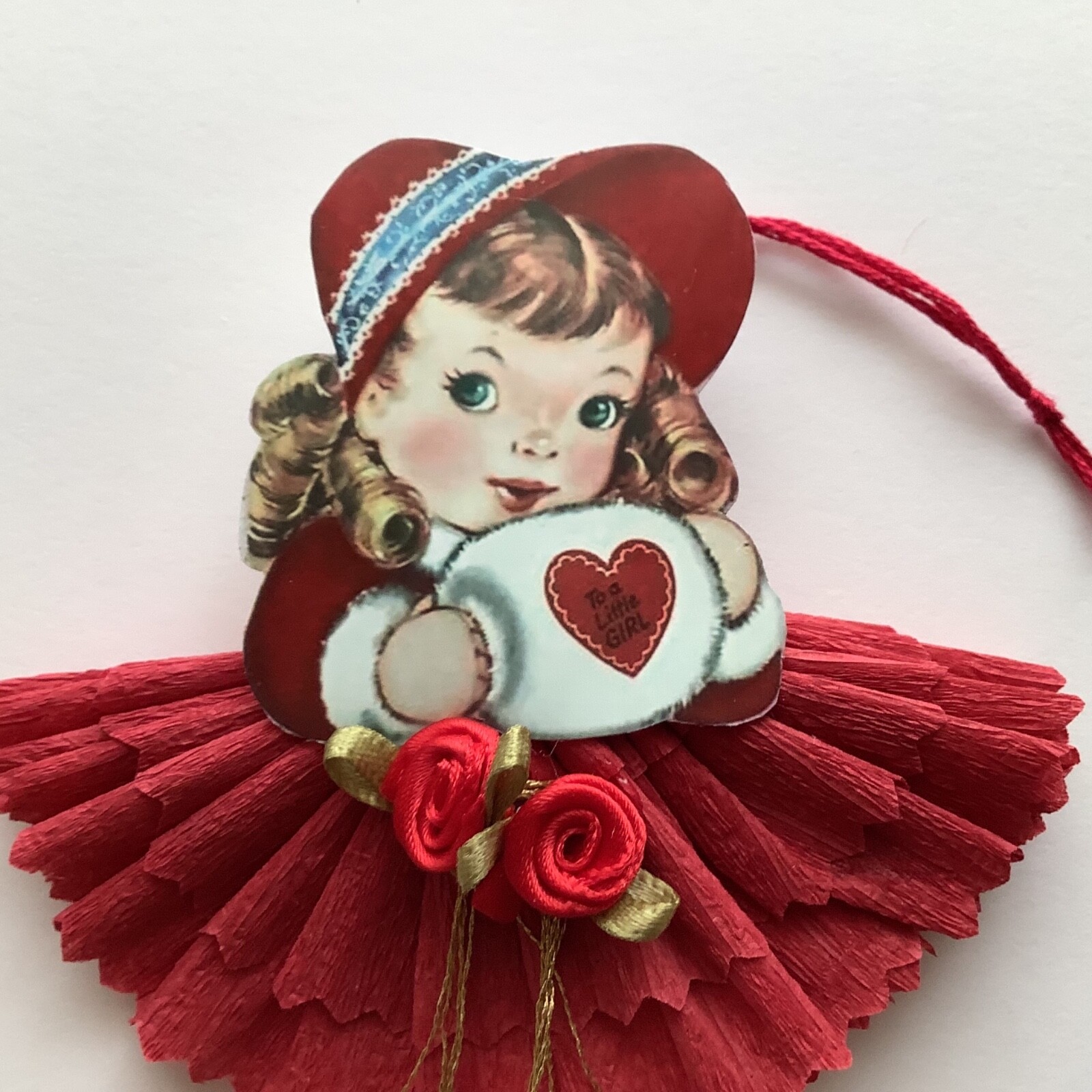 Paper doll Vintage Valentine’s Day feather tree ornaments gift tags card item#13