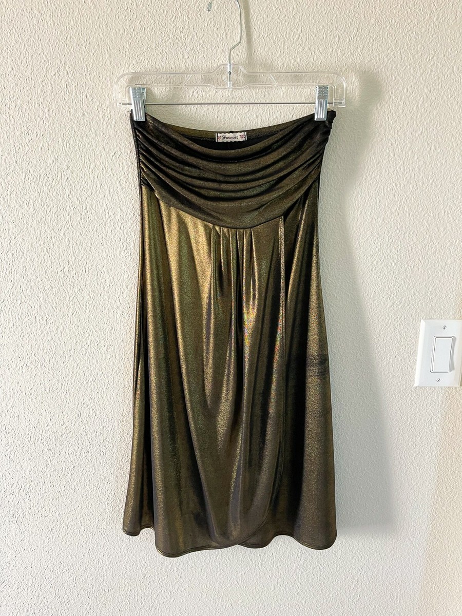 Forever 21 Gold Metallic Mini Strapless Dress New Year's Eve Shimmery Dress  | eBay