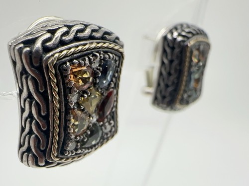 BJC Samuel Benham Orecchini Pietra Gemma Argento Sterling & Oro 18k 12 g #bgb - Foto 6 di 12