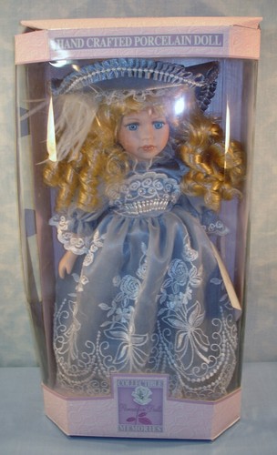 Collectible Memories Blue Embroidered Victorian Porcelain Doll, New in Box - Picture 1 of 2