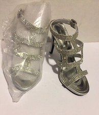 Caparros Elyzabeth Strappy Rhinestone Evening Bridal Sandals Size 10M, Silver