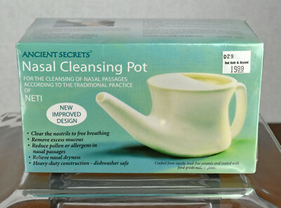 NEW NIB Ancient Secrets Ceramic Neti Nasal Sinus Cleansing Pot