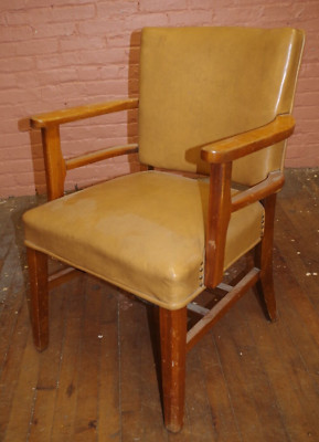 VINTAGE MID CENTURY MODERN LOUNGE CHAIR WOOD EAMES ERA TAN VINYL