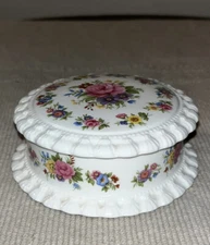 Vintage Elizabethan Bone China Trinket Ring Dish Box Made England Red Felt Lined