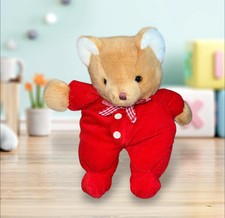 Vintage Eden Red Teddy Bear Lovey Plush Stuffed Animal Gingham Red Checkered Bow