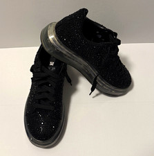DKNY Black Rhinestone Logo Lace-Up Low Top Cushioned Sneakers Women US 7.5