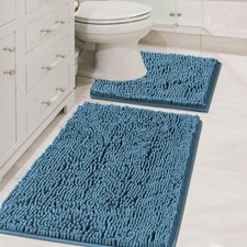 H.VERSAILTEX Luxury Chenille 2-Pc Bath  Toilet Mat Set 32x20 Plush Dark Teal