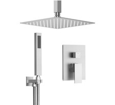 Brushed Nickel 12  Shower Faucet Set System Rain Shower Head Combo w/Mixer Valve
