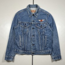 Vintage 80s Levi's Trucker Jacket Blue Indigo Denim Made in USA Size 40R Harley